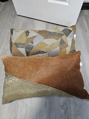 Callisto Home Deco Pillows Gold Beaded Brown Hair NWT Lot Of 2